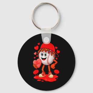 Cool Valentijnsdag Honkbalspeler Hartjes Gedruppel Sleutelhanger