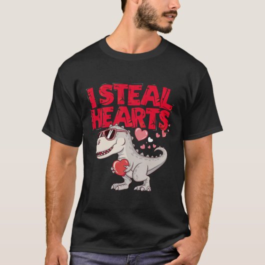 Cool Valentijns's Dino - "Ik steel harten" T-shirt (Voorkant)