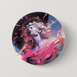 Cool Vaporwave Standbeeld van David in Roze Ronde Button 5,7 Cm