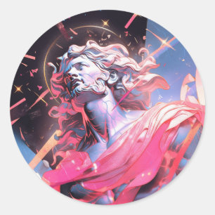 Cool Vaporwave Standbeeld van David in Roze Ronde Sticker