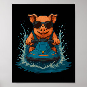 Cool Varken Met Sungles Boerderij Dier Jet Ski Rij Poster