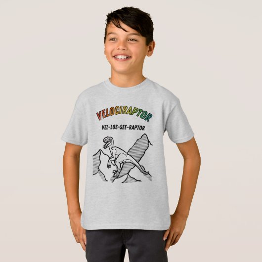 Cool Velociraptor Dinosaur T-Shirt (Voorkant volledig)