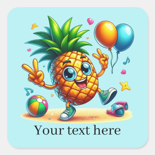 Cool verjaardagsstrand ananas party vierkante sticker (Voorkant)