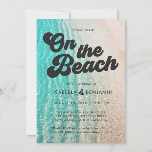 Cool vet kust op het strand bestemming bruiloft kaart (Voorkant)