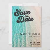Cool vet kust op het strand bestemming bruiloft save the date (Voorkant)