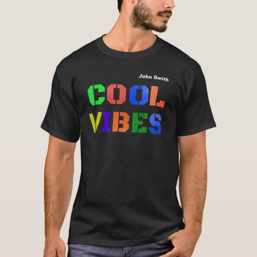 Cool Vibes HD-kleuren gepersonaliseerd zwart T-shirt (Voorkant)