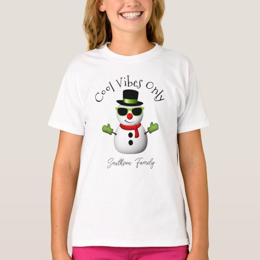 Cool Vibes Only Sneeuwman Kerst Custom Family T-shirt (Voorkant)