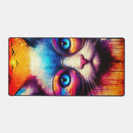 Cool Vibrant Illustrated Cat Desk Mat (Voorkant)