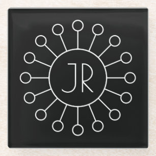 Cool Vintage Logo Stijl Monogram Zwart & Wit Glazen Onderzetter