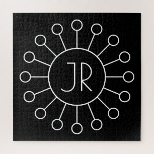 Cool Vintage Logo Stijl Monogram   Zwart & Wit Legpuzzel