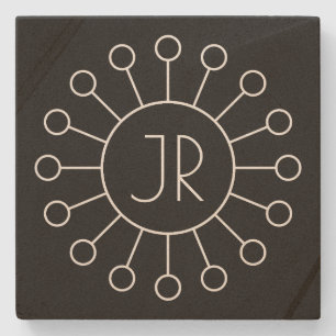 Cool Vintage Logo Stijl Monogram Zwart & Wit Stenen Onderzetter