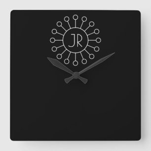 Cool Vintage Logo Stijl Monogram   Zwart & Wit Vierkante Klok