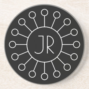 Cool Vintage Logo Stijl Monogram Zwart & Wit Zandsteen Onderzetter