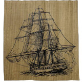 Cool vintage schip op namaak burlap douchegordijn (Voorkant)