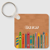 Cool Vintage Skis Skiers Personalized Sleutelhanger (Voorkant)