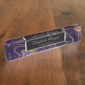 Cool Violet Gold Marble Texture Naambordje (Zijkant)