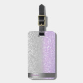 Cool Violet Silver Glitter Bokeh Ombre Stripe Bagagelabel (Voorkant verticaal)