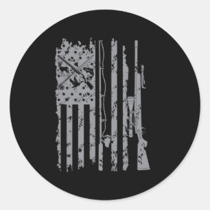 Cool Vist Rod Hunting Rifle American Flag Gift Ronde Sticker