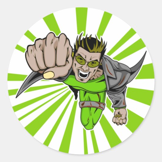 Cool vliegende super held comic karakter ronde sticker (Voorkant)