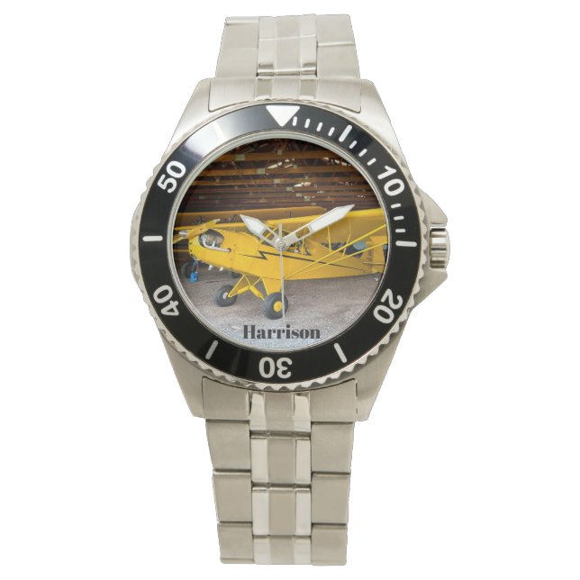 Cool Vliegtuig foto, Piper Cub J3, Gepersonaliseer Horloge (Voorkant)