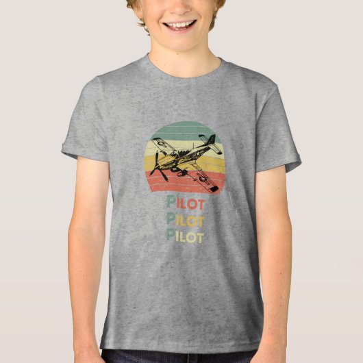 Cool Vliegtuig, Retro Sunset, Eenvoudige Luchtvaa Tri-Blend Shirt (Voorkant)