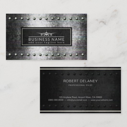 Cool vliegtuig silhouet ruw staal klinknagels luch visitekaartje (Voorkant / Achterkant)