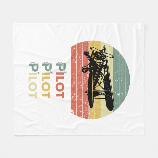 Cool Vliegtuig & zonsondergang,  Retro stijl Eenvo Fleece Deken (Voorkant (Horizontaal))