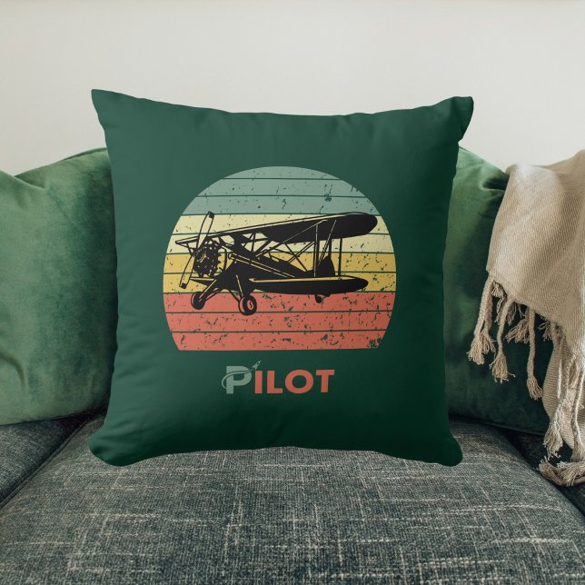 Cool Vliegtuig & zonsondergang,  Retro stijl Eenvo Kussen (Creator heeft geüpload)