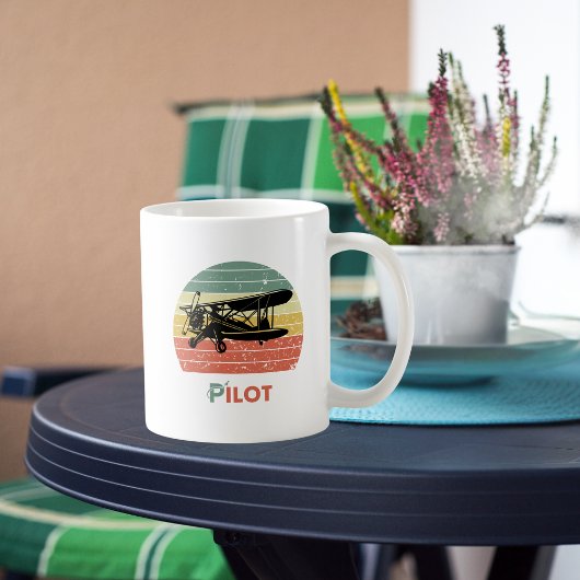 Cool Vliegtuig & zonsondergang, Retro stijl Eenvo Mok