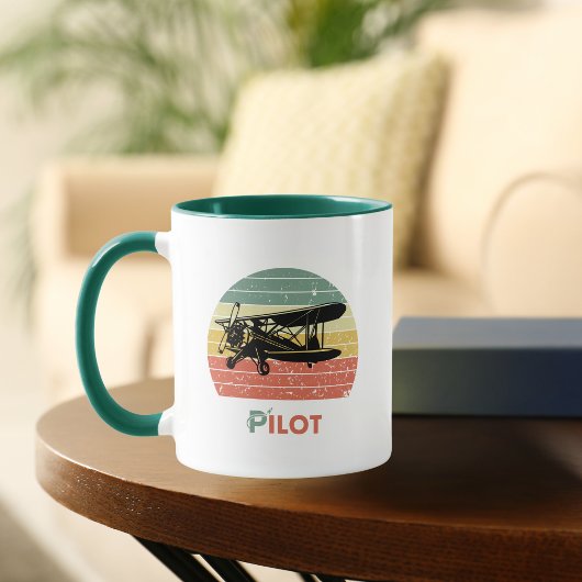 Cool Vliegtuig & zonsondergang, Retro stijl Eenvo Mok