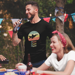 Cool Vliegtuig & zonsondergang, Retro stijl Eenvo T-shirt