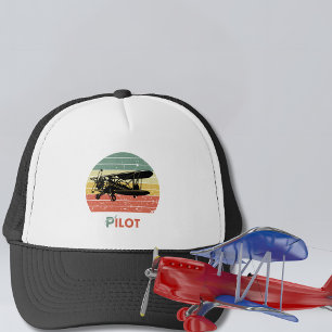 Cool Vliegtuig & zonsondergang,  Retro stijl Eenvo Trucker Pet