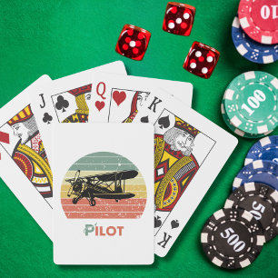 Cool vliegtuig & zonsondergang, Vintage Retro stij Pokerkaarten