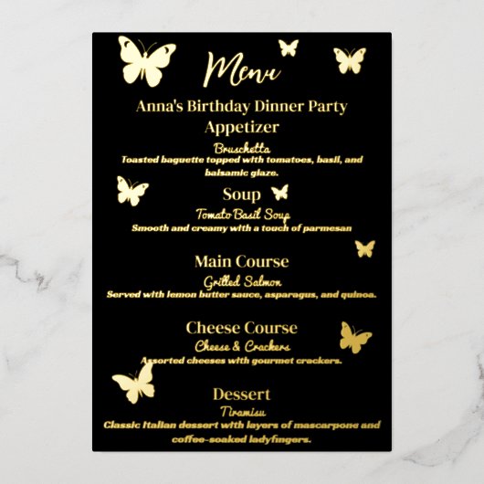 Cool Vlinder-Thema Verjaardagsdiner Menu (Voorkant)