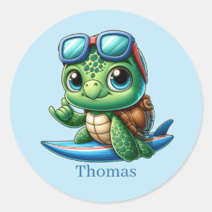 Cool voeg naam surfen zee schildpad ronde sticker