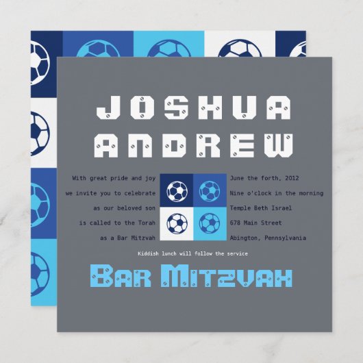 COOL VOETBAL Bar Bat Mitswa Uitnodiging (Voorkant / Achterkant)