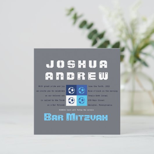 COOL VOETBAL Bar Bat Mitswa Uitnodiging (Staand voorkant)