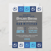 COOL VOETBAL Blauwe Bar Bat Mitzvah Uitnodiging (Voorkant)
