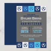COOL VOETBAL Blauwe Bar Bat Mitzvah Uitnodiging (Voorkant / Achterkant)