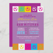 COOL VOETBAL Neon Bar Bat Mitzvah Uitnodiging (Voorkant / Achterkant)