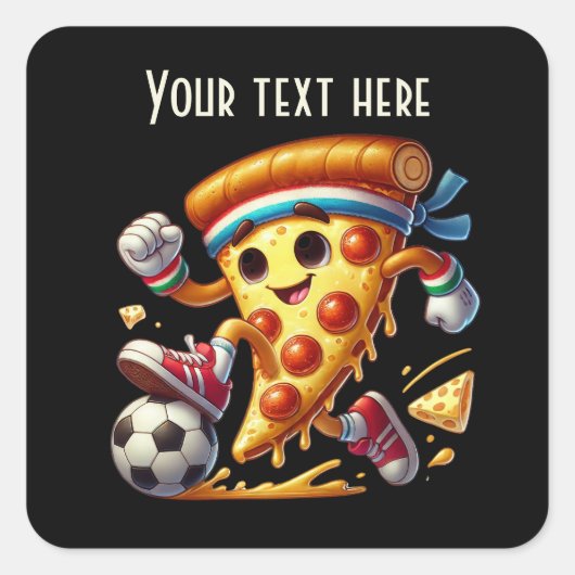 Cool voetbal pizza party tekst toevoegen vierkante sticker (Voorkant)