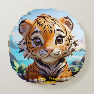 "Cool vriend Jungle Tijger Levendig Oranje Tint Te Rond Kussen