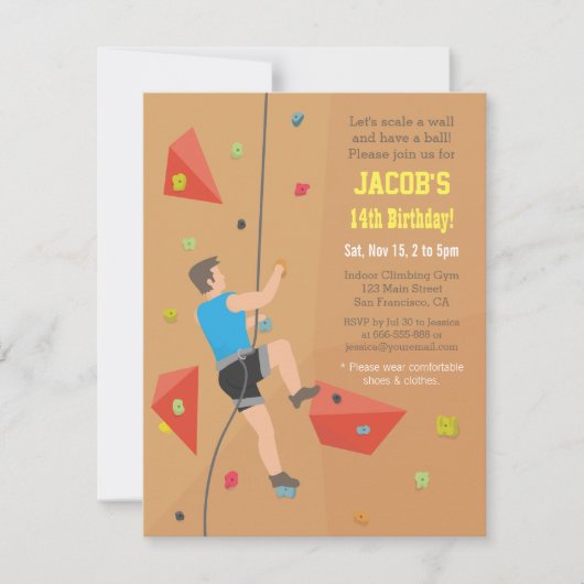 Cool Wall Rock beklimt Birthday party uitnodiginge Kaart (Voorkant)