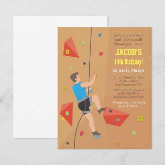 Cool Wall Rock beklimt Birthday party uitnodiginge Kaart (Voorkant / Achterkant)