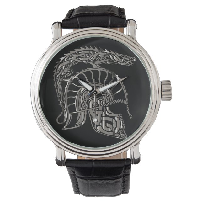 Cool Warrior Metallic Dragon Helmet Horloge (Voorkant)
