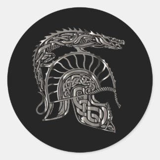 Cool Warrior Metallic Dragon Helmet Ronde Sticker