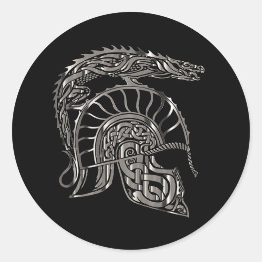 Cool Warrior Metallic Dragon Helmet Ronde Sticker (Voorkant)