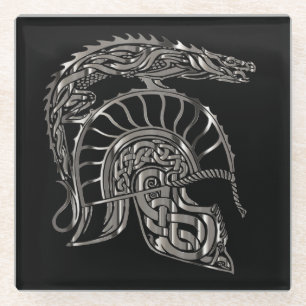 Cool Warrior Metallic Drakenhelm Glazen Onderzetter