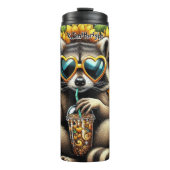 Cool Wasbeer met ijskoffie en zonnebloemen Thermosbeker (Voorkant)