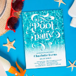 Cool water pool party script swirls blauwgroen Swe Kaart<br><div class="desc">Het achtergrondfotoscript van de groep 'Cool pool' zwemt blauwgroen Sweet 16 verjaardagsuitnodiging met een retro en coole kalligrafie. Een leuke en coole zomerfeestelijke uitnodiging</div>